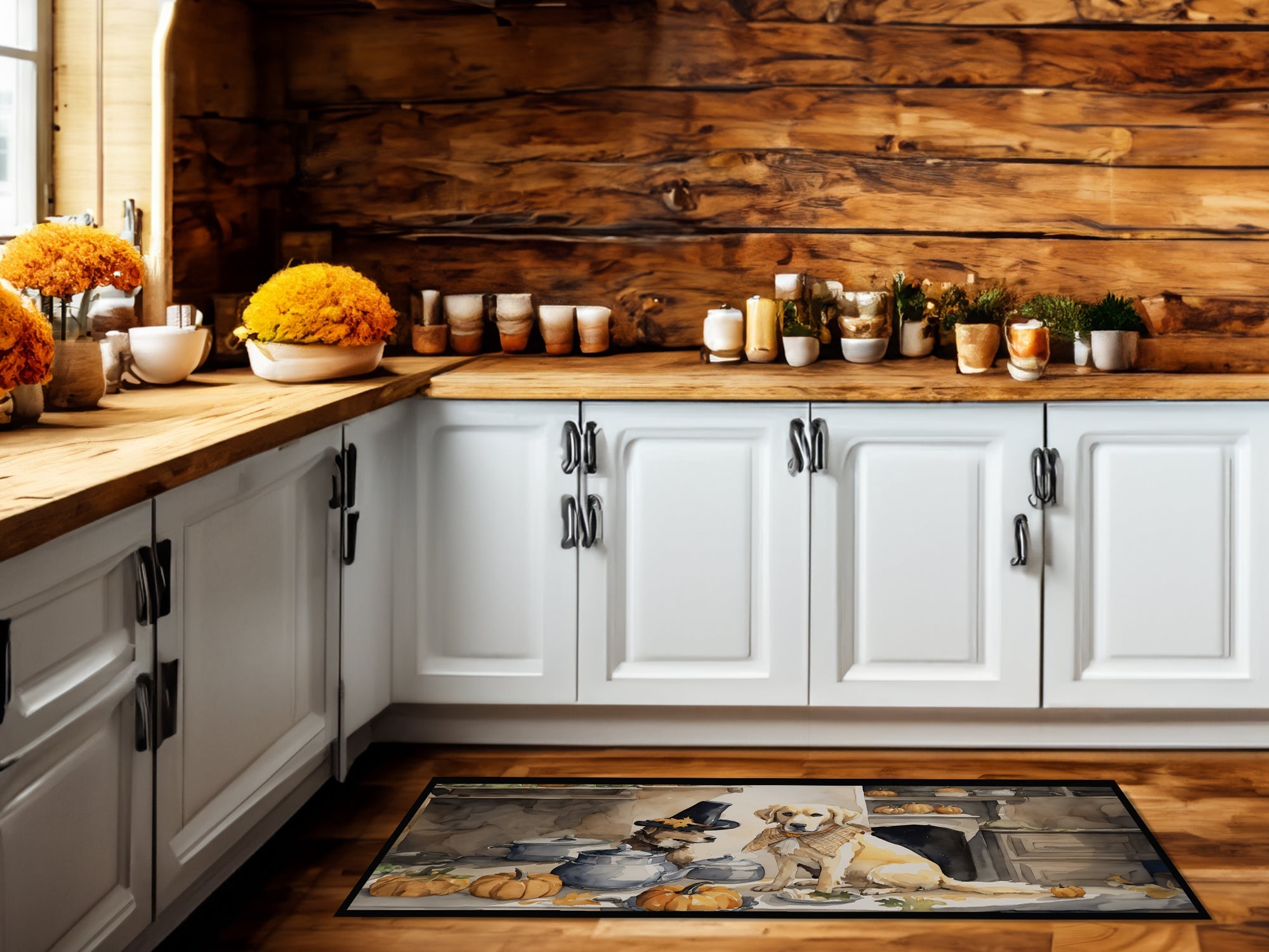 Yellow Lab Fall Kitchen Pumpkins Runner Mat 28x58 Front Door Mat Indoor Outdoor Rugs for Entryway Hallway Foyer Non Slip Washable Wide Doormat
