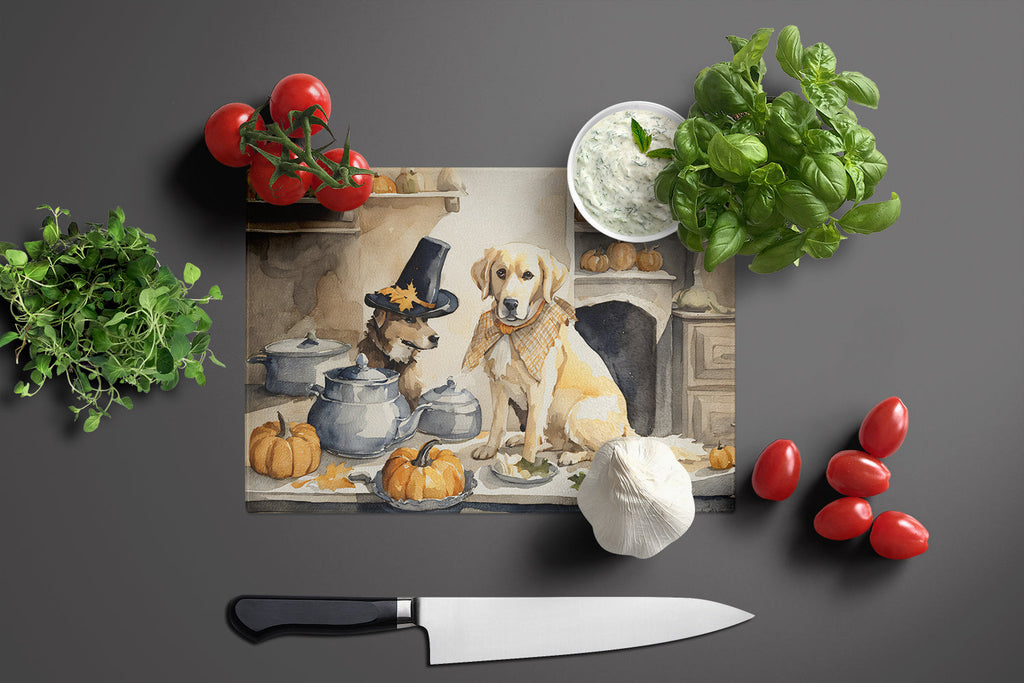 Yellow Lab Fall Kitchen Pumpkins Cutting Board Tempered Glass Kitchen Cutting Surface, Heat Resistant Chopping, Non-Slip Feet, Food Prep & Serving