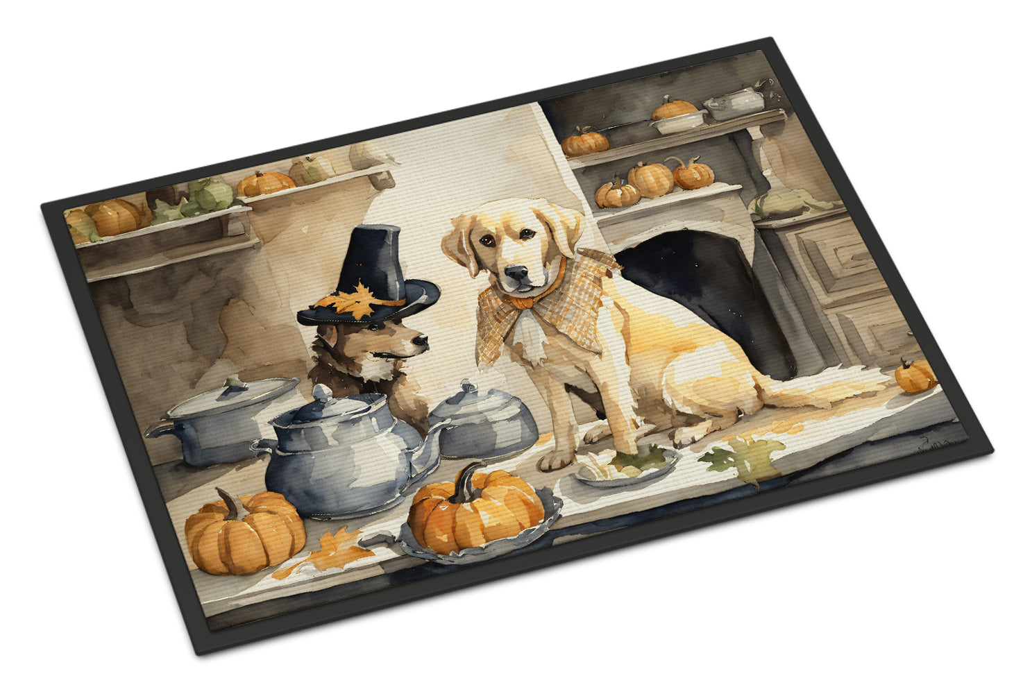 Yellow Lab Fall Kitchen Pumpkins Doormat Indoor Outdoor 18H X 27W Front Door Mat Rugs for Entryway, Non Slip Washable