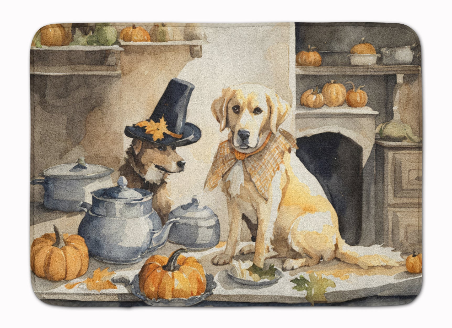 Yellow Lab Fall Kitchen Pumpkins Memory Foam Kitchen Mat Machine Washable Anti-Fatigue Cushion Comfort Bath or Kitchen Rug