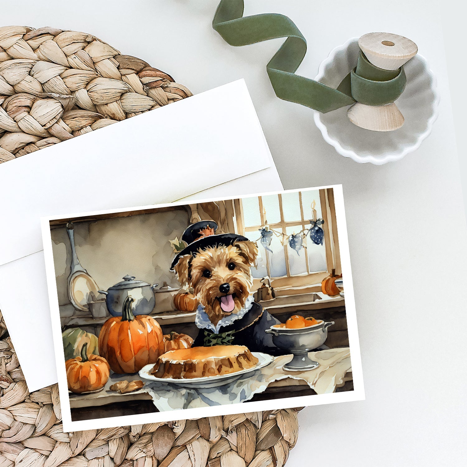 Lakeland Terrier Fall Kitchen Pumpkins Greeting Cards Pack of 8 Blank Cards with Envelopes Whimsical A7 Size 5x7
