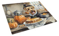 Lakeland Terrier Fall Kitchen Pumpkins Cutting Board Tempered Glass Kitchen Cutting Surface, Heat Resistant Chopping, Non-Slip Feet, Food Prep & Serving