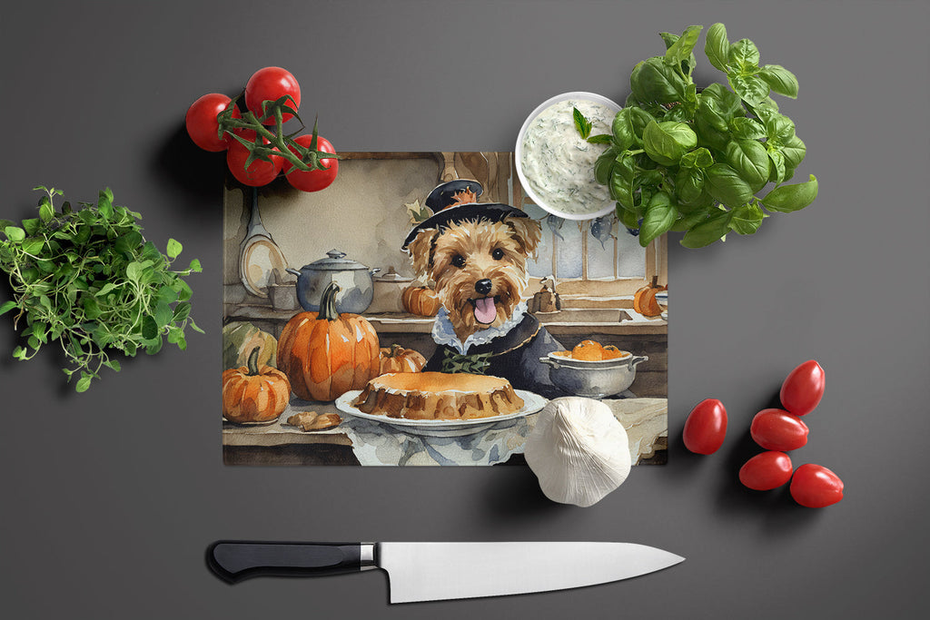 Lakeland Terrier Fall Kitchen Pumpkins Cutting Board Tempered Glass Kitchen Cutting Surface, Heat Resistant Chopping, Non-Slip Feet, Food Prep & Serving