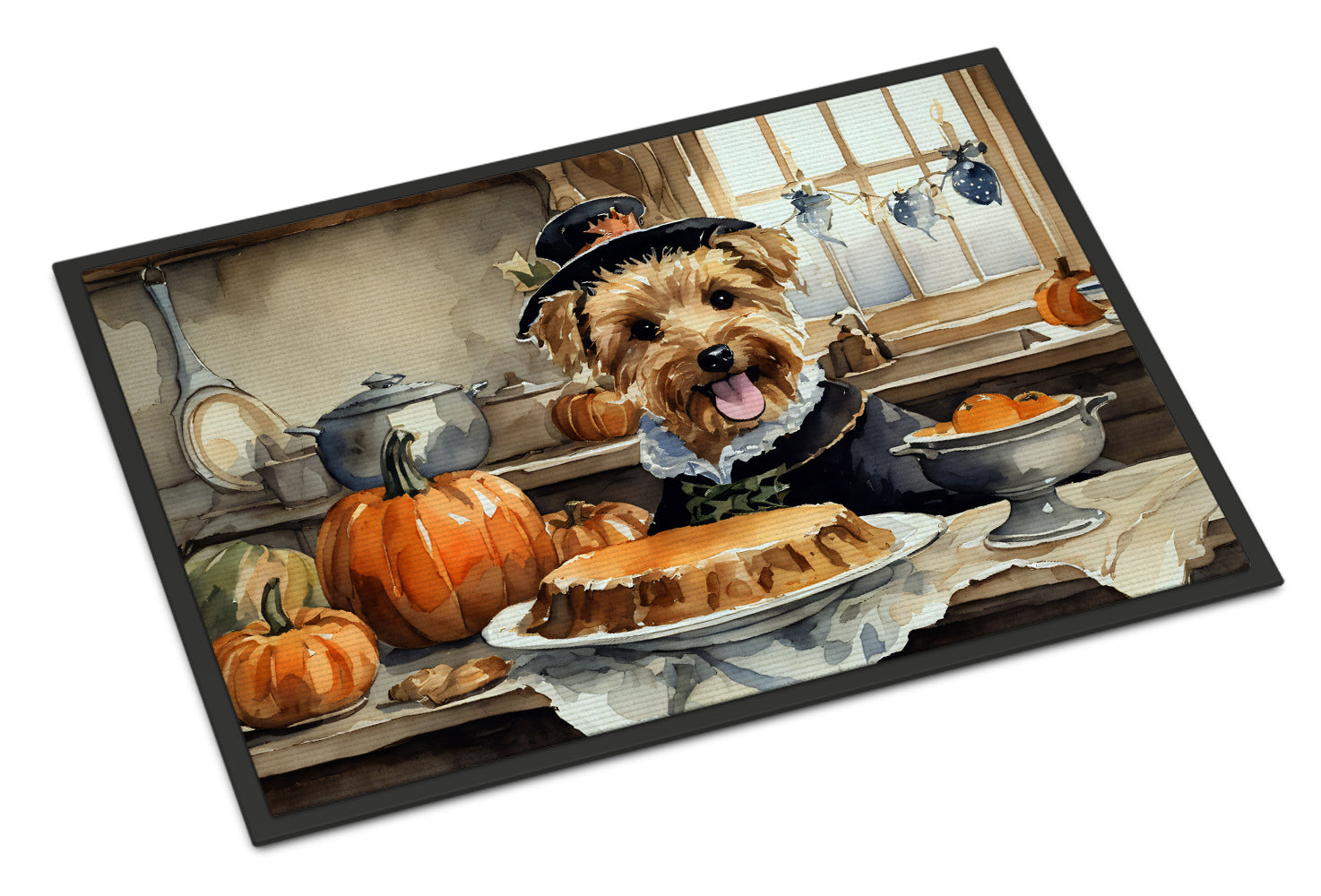Lakeland Terrier Fall Kitchen Pumpkins Doormat Indoor Outdoor 18H X 27W Front Door Mat Rugs for Entryway, Non Slip Washable