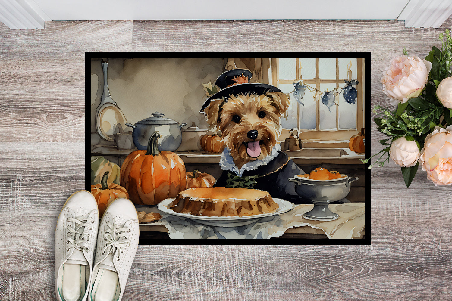Lakeland Terrier Fall Kitchen Pumpkins Doormat Indoor Outdoor 18H X 27W Front Door Mat Rugs for Entryway, Non Slip Washable