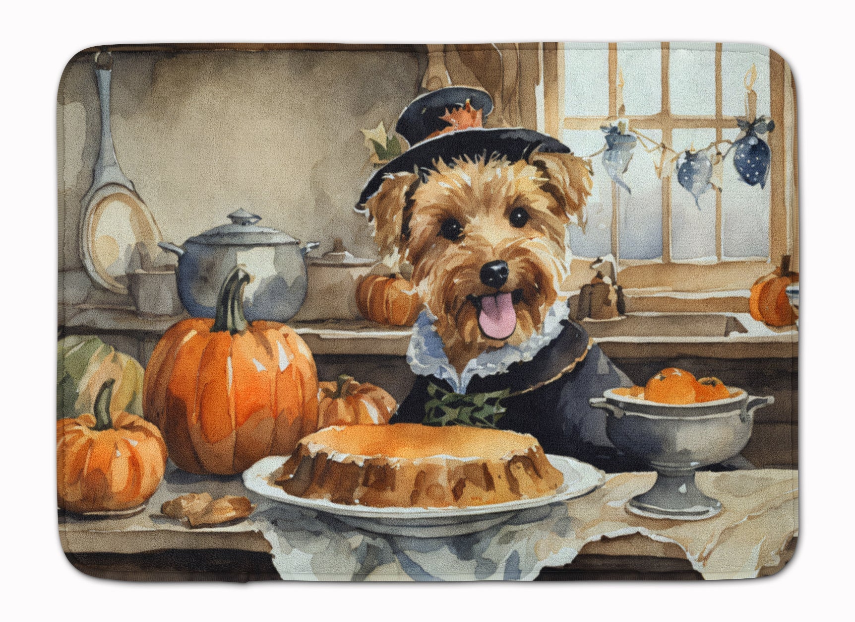 Lakeland Terrier Fall Kitchen Pumpkins Memory Foam Kitchen Mat Machine Washable Anti-Fatigue Cushion Comfort Bath or Kitchen Rug