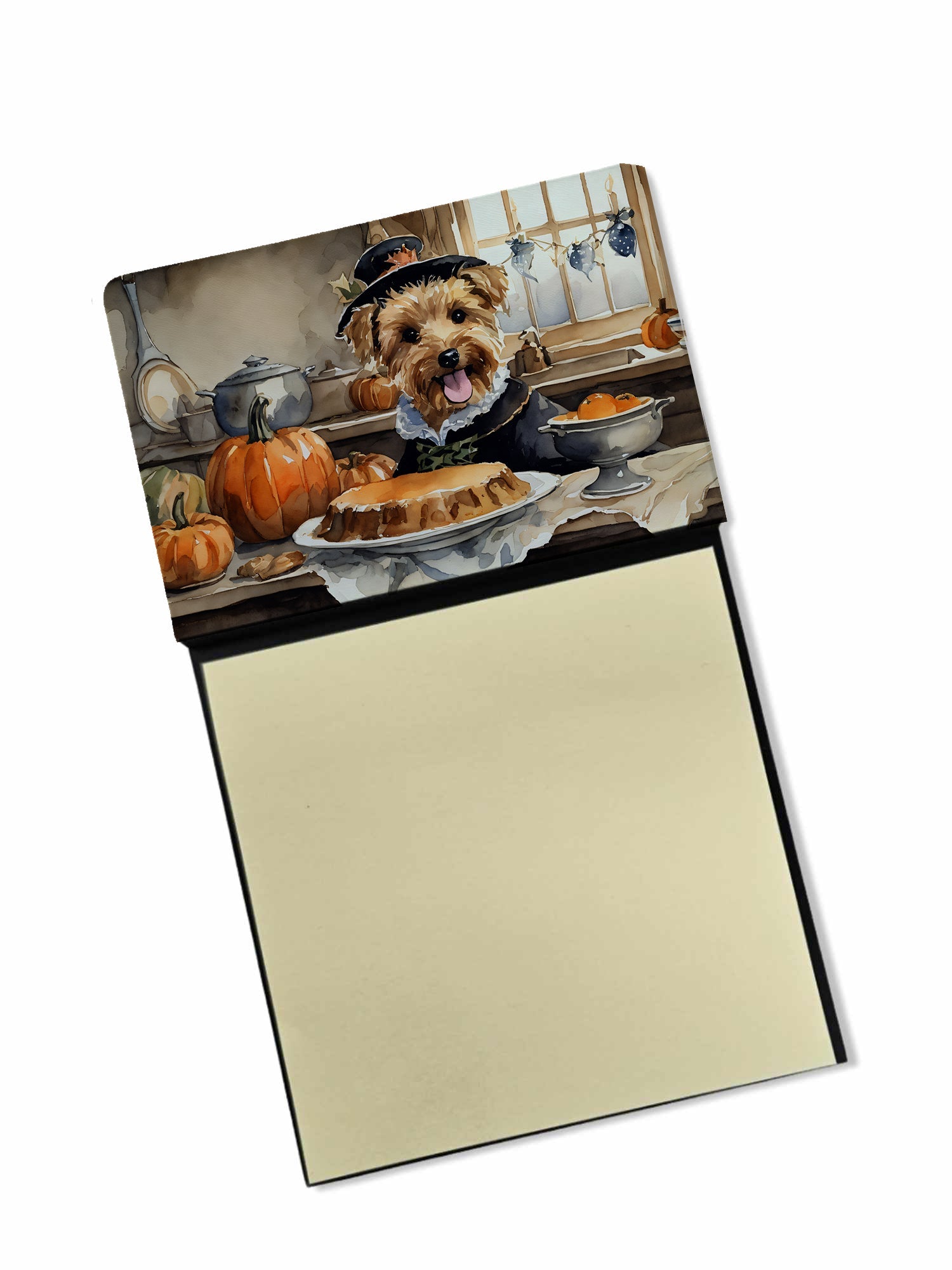 Lakeland Terrier Fall Kitchen Pumpkins Watercolor Sticky Note Holder Refillable Dispenser Desk Accessory 3x3 Pad Gift