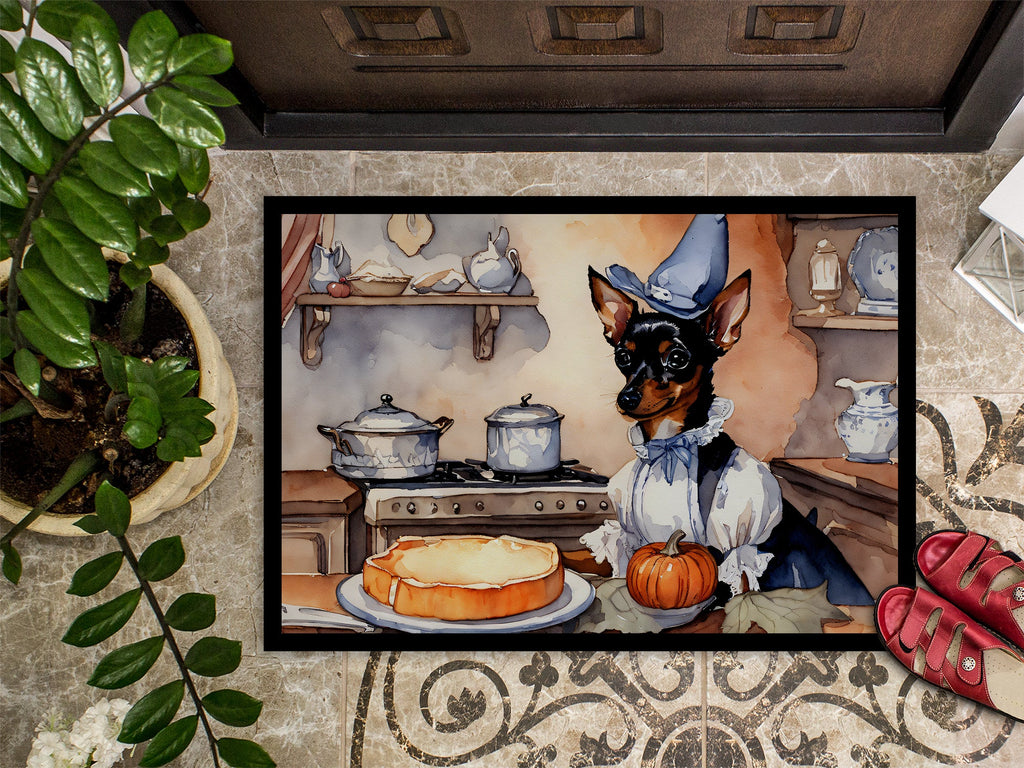 Miniature Pinscher Fall Kitchen Pumpkins Doormat Indoor Outdoor 18H X 27W Front Door Mat Rugs for Entryway, Non Slip Washable