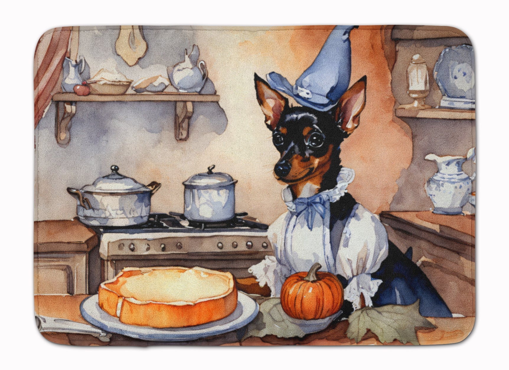 Miniature Pinscher Fall Kitchen Pumpkins Memory Foam Kitchen Mat Machine Washable Anti-Fatigue Cushion Comfort Bath or Kitchen Rug