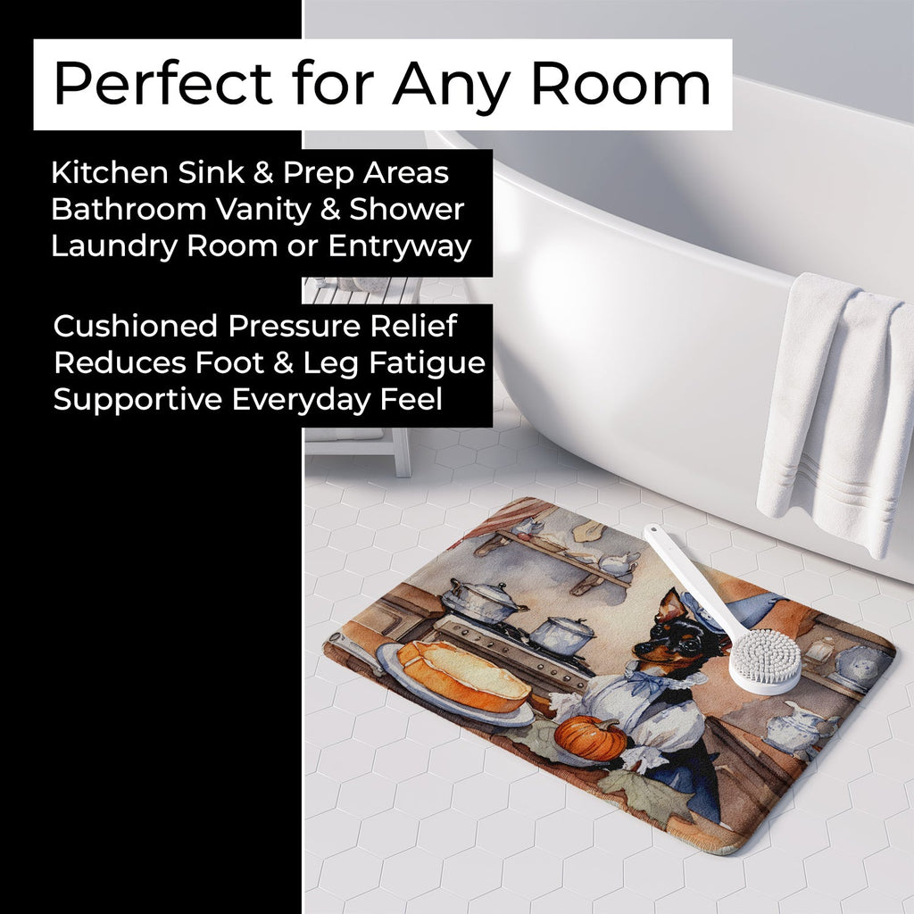 Miniature Pinscher Fall Kitchen Pumpkins Memory Foam Kitchen Mat Machine Washable Anti-Fatigue Cushion Comfort Bath or Kitchen Rug