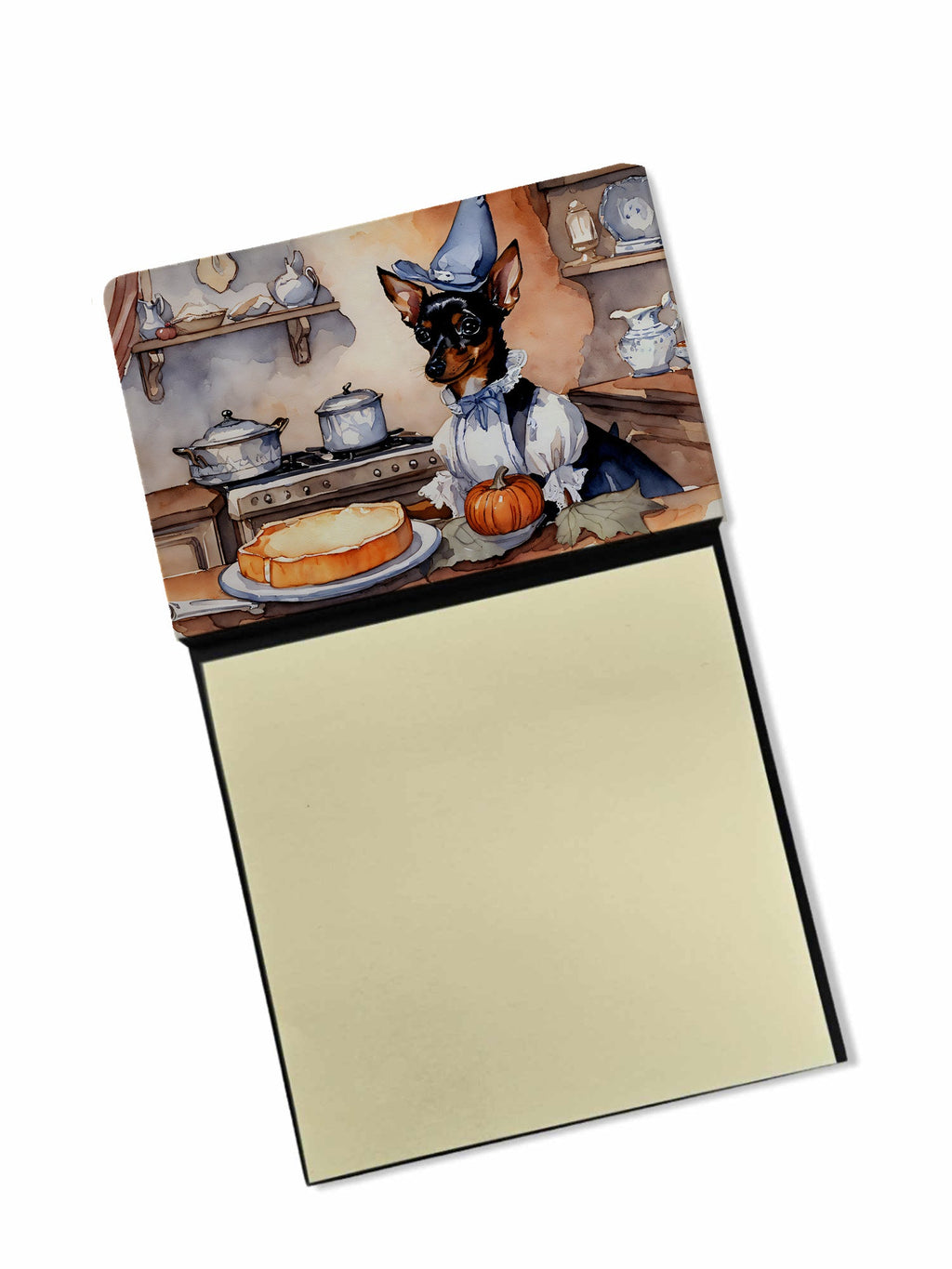 Miniature Pinscher Fall Kitchen Pumpkins Watercolor Sticky Note Holder Refillable Dispenser Desk Accessory 3x3 Pad Gift