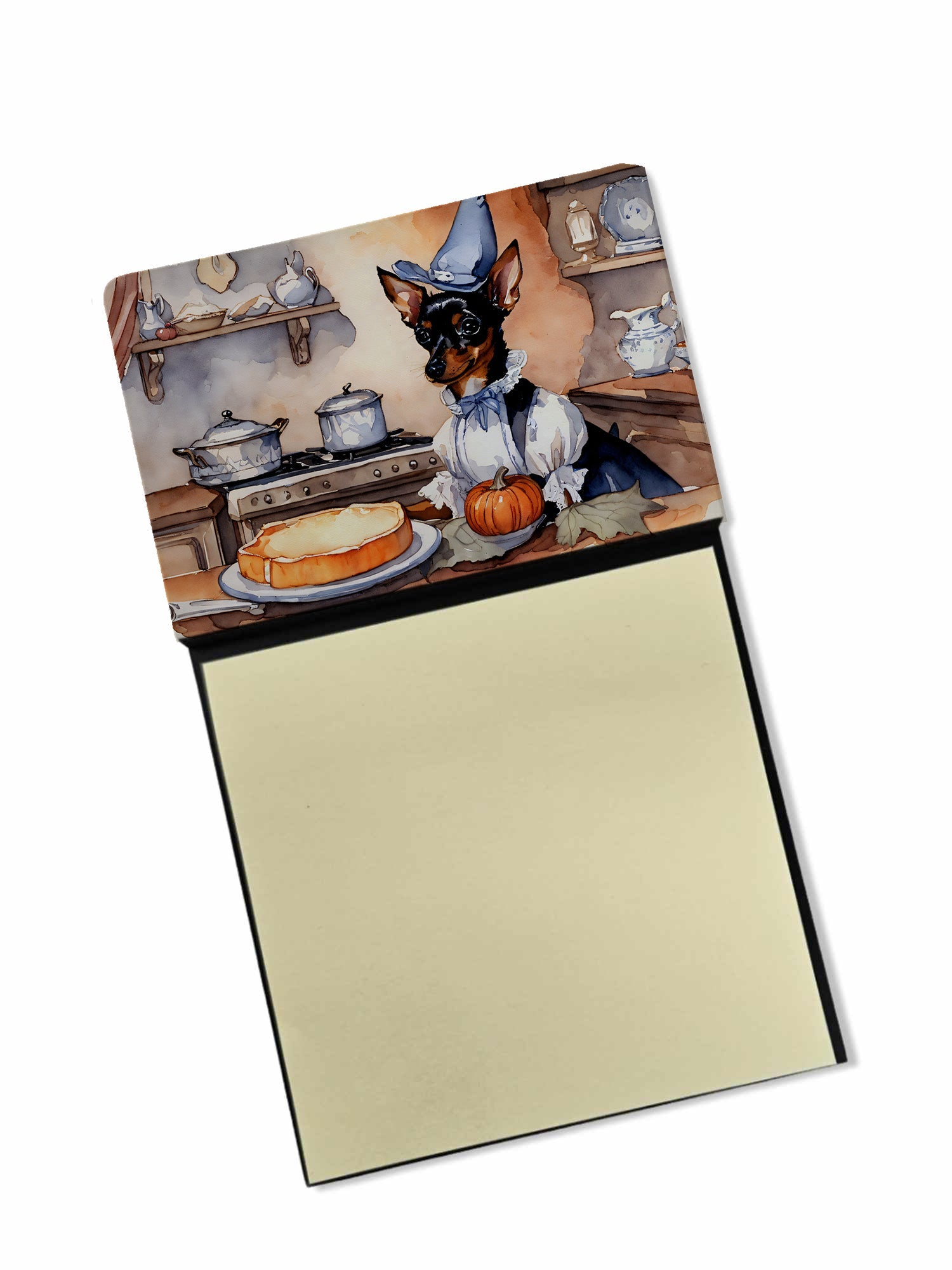 Miniature Pinscher Fall Kitchen Pumpkins Watercolor Sticky Note Holder Refillable Dispenser Desk Accessory 3x3 Pad Gift