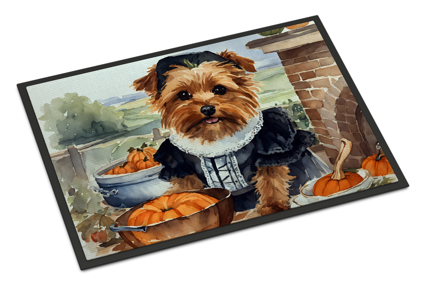 Norfolk Terrier Fall Kitchen Pumpkins Doormat Indoor Outdoor 24H X 36W Front Door Mat Rugs for Entryway, Non Slip Washable Low Pile,