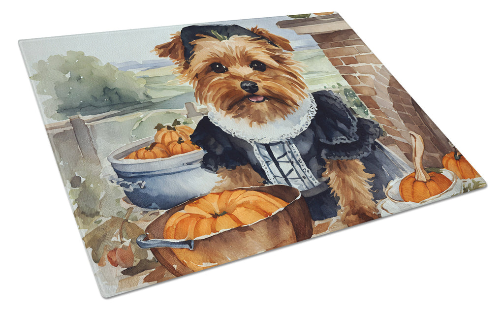 Norfolk Terrier Fall Kitchen Pumpkins Cutting Board Tempered Glass Kitchen Cutting Surface, Heat Resistant Chopping, Non-Slip Feet, Food Prep & Serving