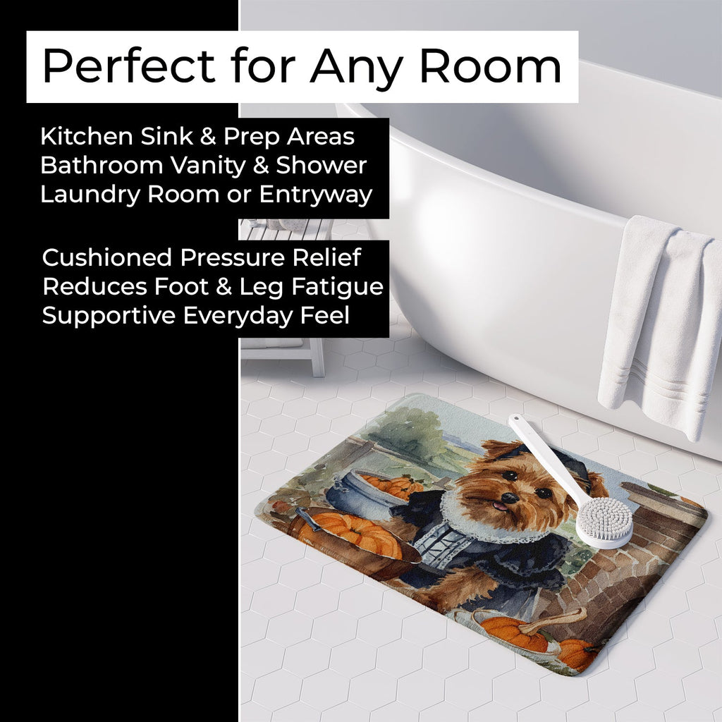 Norfolk Terrier Fall Kitchen Pumpkins Memory Foam Kitchen Mat Machine Washable Anti-Fatigue Cushion Comfort Bath or Kitchen Rug