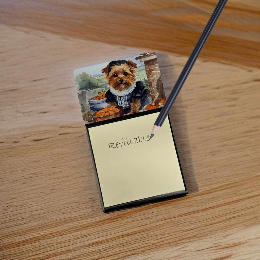 Norfolk Terrier Fall Kitchen Pumpkins Watercolor Sticky Note Holder Refillable Dispenser Desk Accessory 3x3 Pad Gift