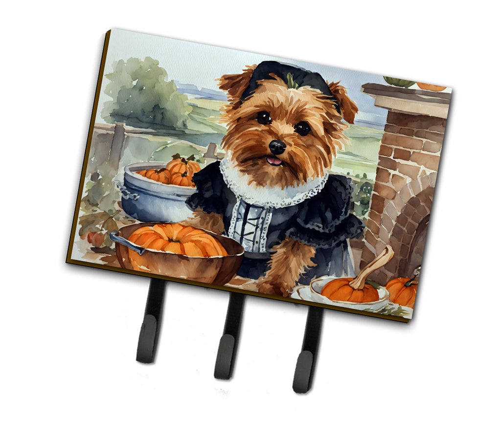 Norfolk Terrier Fall Kitchen Pumpkins Leash or Key Holder Wall Hooks, Coat Rack Wall Mount, for Hanging Keys, Towels, Aprons, Leashes