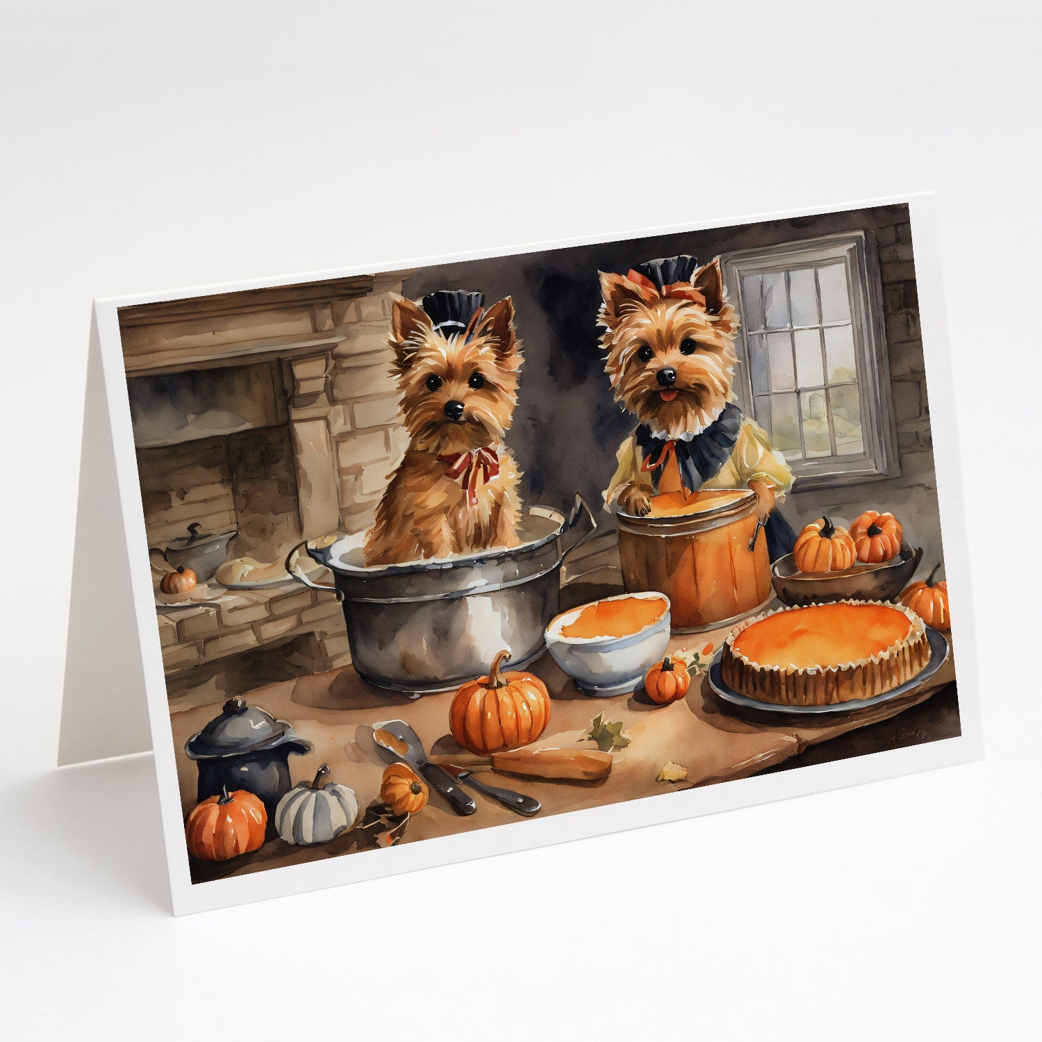 Norwich Terrier Fall Kitchen Pumpkins Greeting Cards Pack of 8 Blank Cards with Envelopes Whimsical A7 Size 5x7