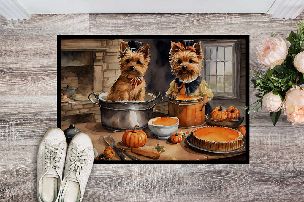Norwich Terrier Fall Kitchen Pumpkins Doormat Indoor Outdoor 18H X 27W Front Door Mat Rugs for Entryway, Non Slip Washable