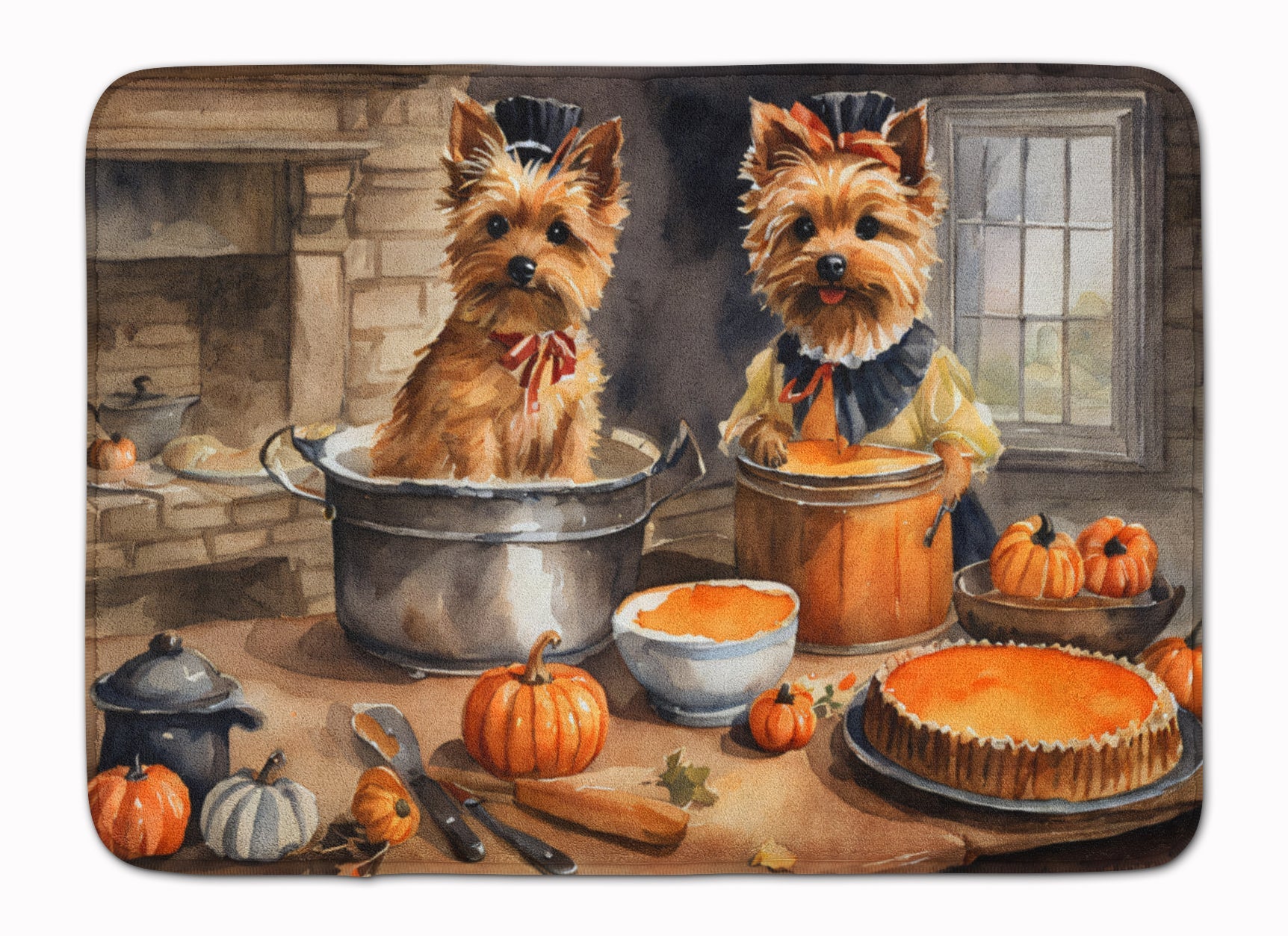 Norwich Terrier Fall Kitchen Pumpkins Memory Foam Kitchen Mat Machine Washable Anti-Fatigue Cushion Comfort Bath or Kitchen Rug