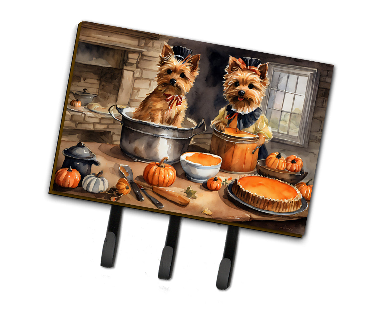 Norwich Terrier Fall Kitchen Pumpkins Leash or Key Holder Wall Hooks, Coat Rack Wall Mount, for Hanging Keys, Towels, Aprons, Leashes