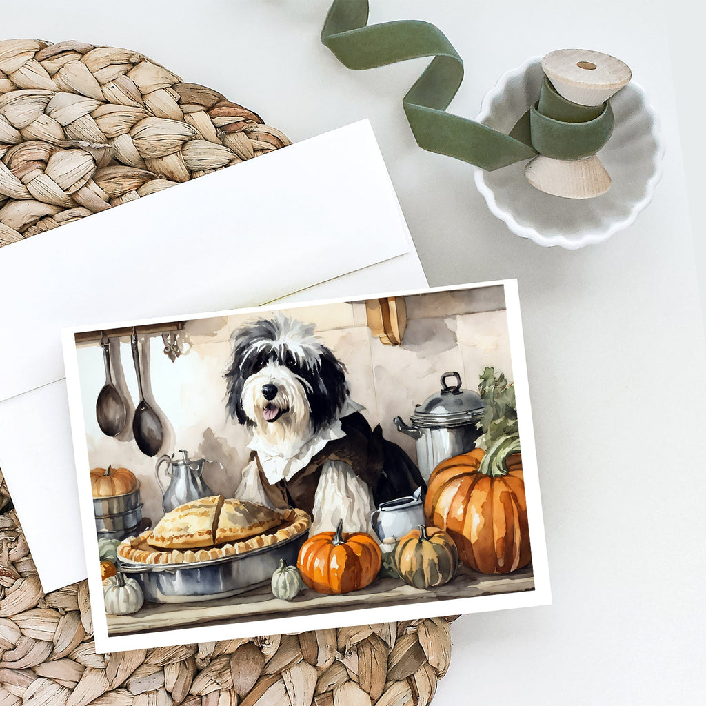 Old English Sheepdog Fall Kitchen Pumpkins Greeting Cards Pack of 8 Blank Cards with Envelopes Whimsical A7 Size 5x7