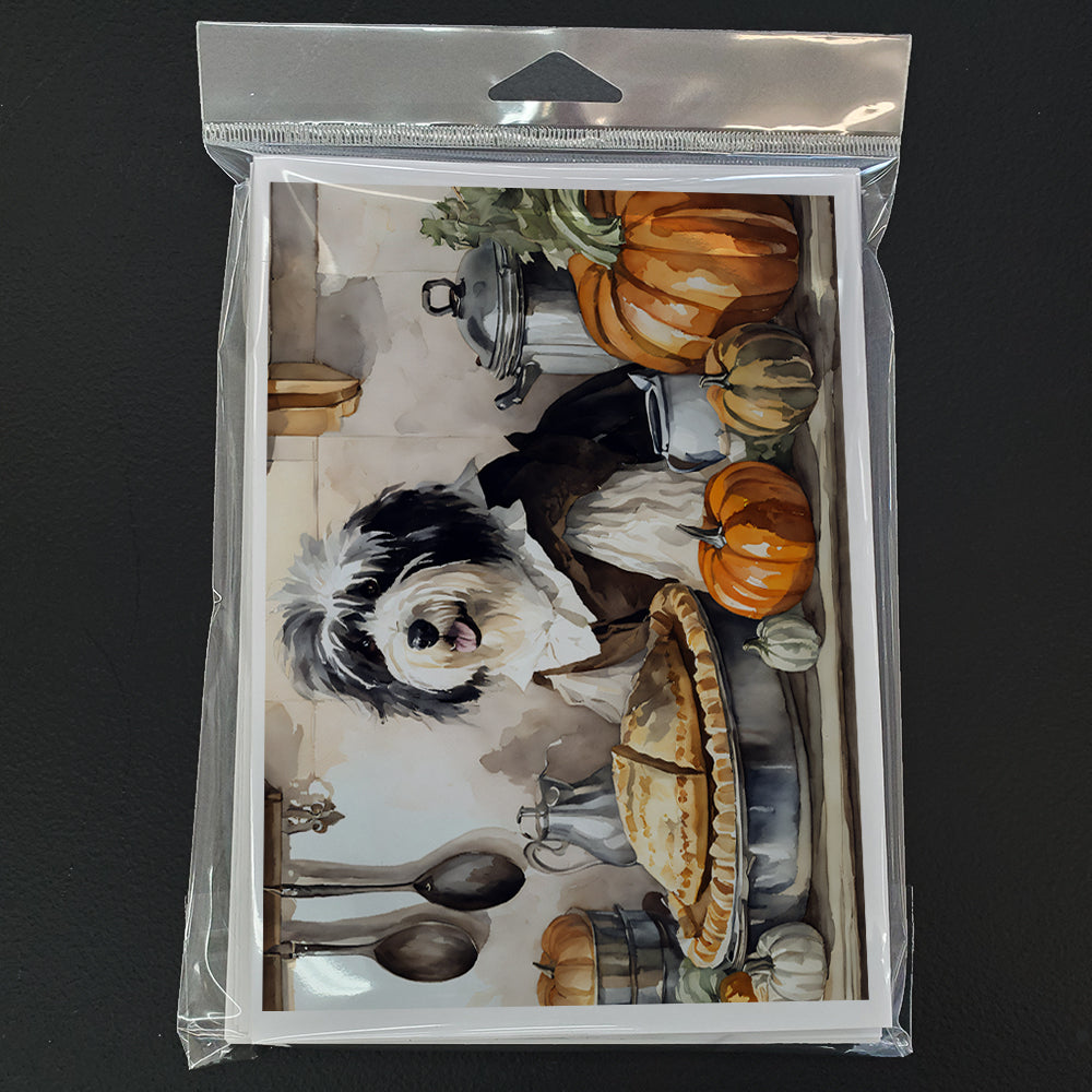Old English Sheepdog Fall Kitchen Pumpkins Greeting Cards Pack of 8 Blank Cards with Envelopes Whimsical A7 Size 5x7