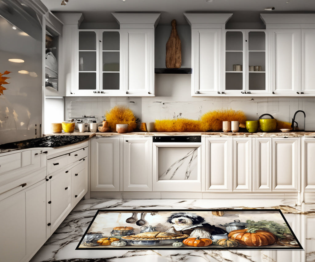 Old English Sheepdog Fall Kitchen Pumpkins Runner Mat 28x58 Front Door Mat Indoor Outdoor Rugs for Entryway Hallway Foyer Non Slip Washable Wide Doormat