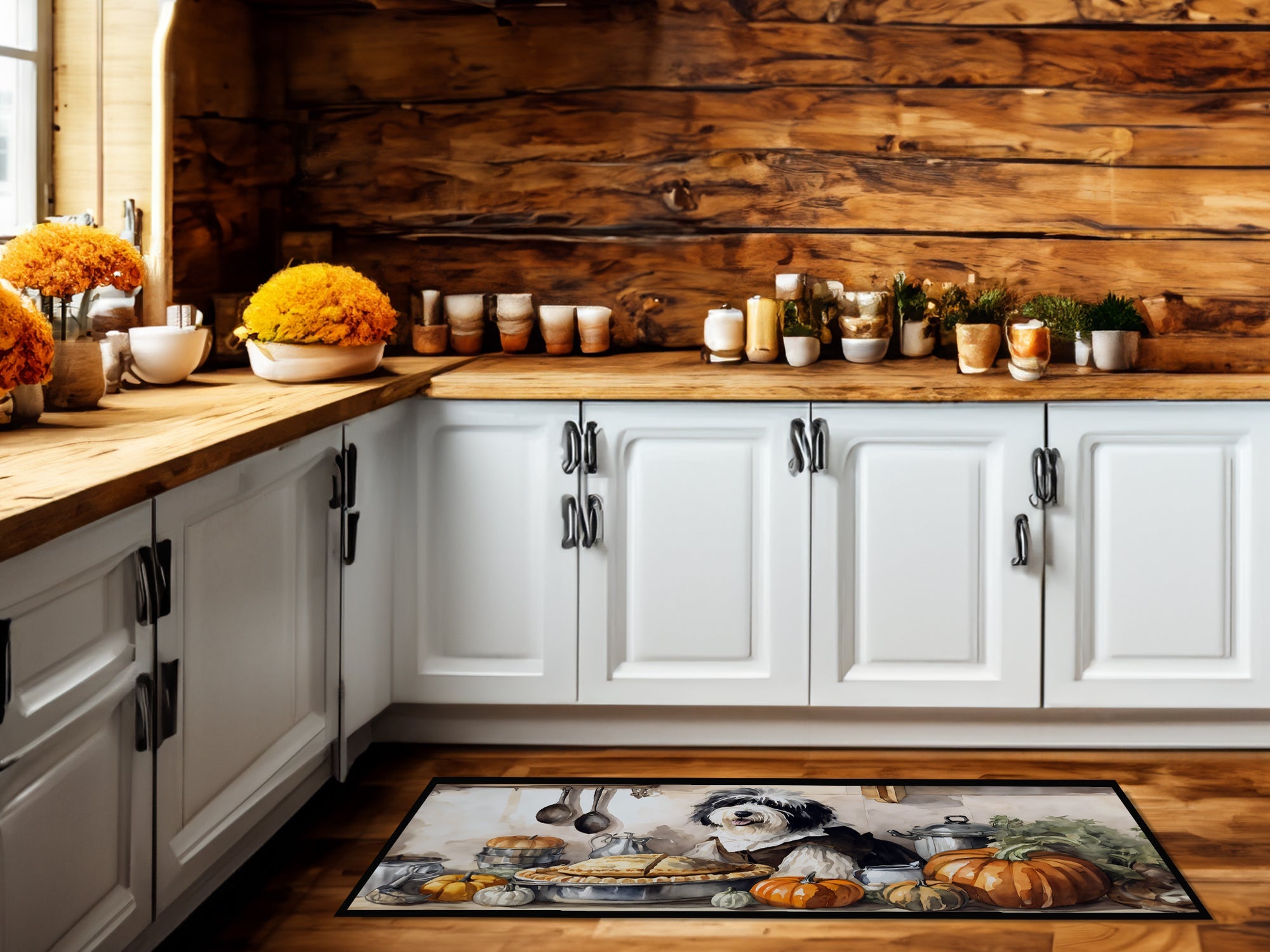 Old English Sheepdog Fall Kitchen Pumpkins Runner Mat 28x58 Front Door Mat Indoor Outdoor Rugs for Entryway Hallway Foyer Non Slip Washable Wide Doormat