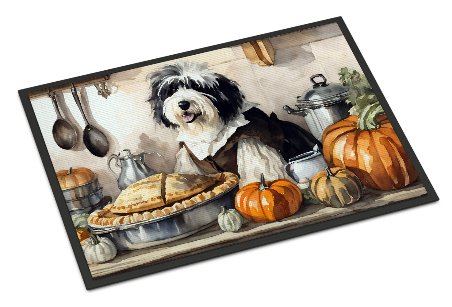 Old English Sheepdog Fall Kitchen Pumpkins Doormat Indoor Outdoor 24H X 36W Front Door Mat Rugs for Entryway, Non Slip Washable Low Pile,