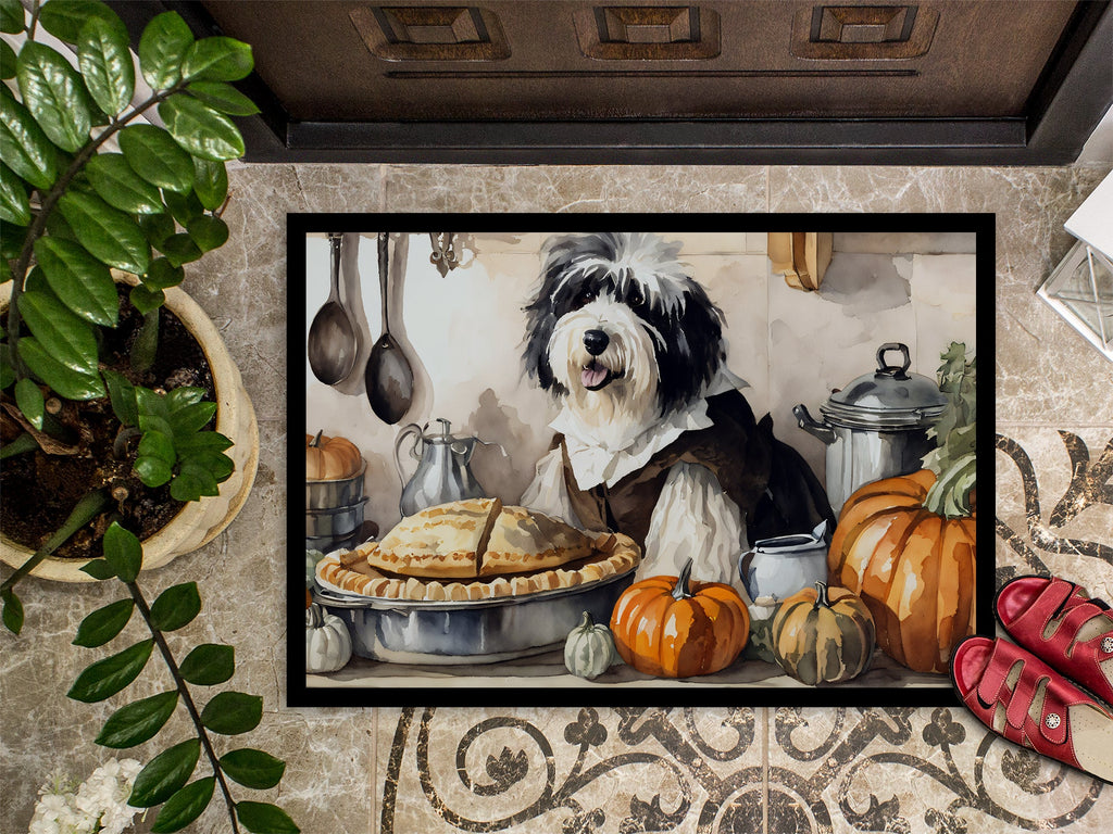 Old English Sheepdog Fall Kitchen Pumpkins Doormat Indoor Outdoor 24H X 36W Front Door Mat Rugs for Entryway, Non Slip Washable Low Pile,