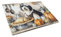 Old English Sheepdog Fall Kitchen Pumpkins Cutting Board Tempered Glass Kitchen Cutting Surface, Heat Resistant Chopping, Non-Slip Feet, Food Prep & Serving