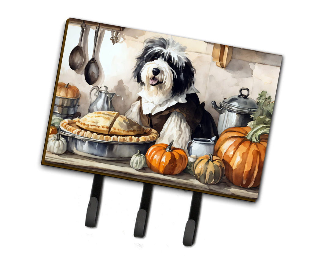 Old English Sheepdog Fall Kitchen Pumpkins Leash or Key Holder Wall Hooks, Coat Rack Wall Mount, for Hanging Keys, Towels, Aprons, Leashes