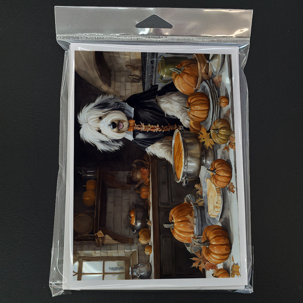 Old English Sheepdog Fall Kitchen Pumpkins Greeting Cards Pack of 8 Blank Cards with Envelopes Whimsical A7 Size 5x7