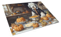 Old English Sheepdog Fall Kitchen Pumpkins Cutting Board Tempered Glass Kitchen Cutting Surface, Heat Resistant Chopping, Non-Slip Feet, Food Prep & Serving