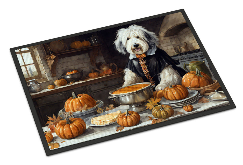 Old English Sheepdog Fall Kitchen Pumpkins Doormat Indoor Outdoor 18H X 27W Front Door Mat Rugs for Entryway, Non Slip Washable