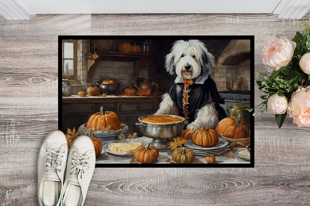 Old English Sheepdog Fall Kitchen Pumpkins Doormat Indoor Outdoor 18H X 27W Front Door Mat Rugs for Entryway, Non Slip Washable