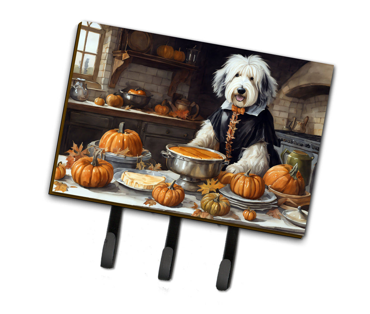 Old English Sheepdog Fall Kitchen Pumpkins Leash or Key Holder Wall Hooks, Coat Rack Wall Mount, for Hanging Keys, Towels, Aprons, Leashes