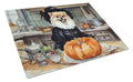 Pomeranian Fall Kitchen Pumpkins Cutting Board Tempered Glass Kitchen Cutting Surface, Heat Resistant Chopping, Non-Slip Feet, Food Prep & Serving