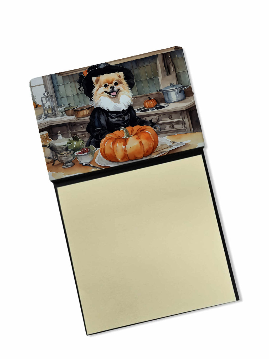 Pomeranian Fall Kitchen Pumpkins Watercolor Sticky Note Holder Refillable Dispenser Desk Accessory 3x3 Pad Gift