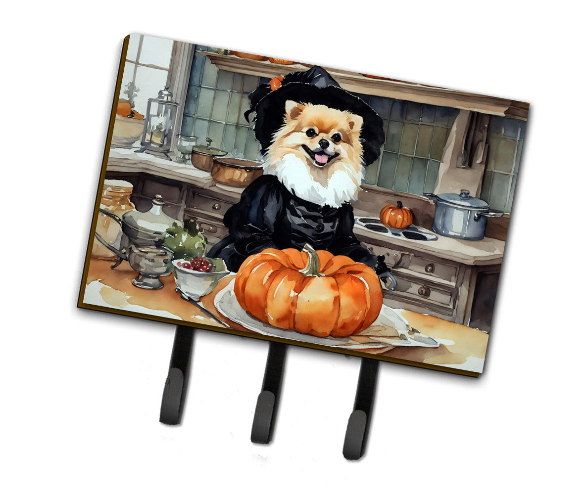 Pomeranian Fall Kitchen Pumpkins Leash or Key Holder Wall Hooks, Coat Rack Wall Mount, for Hanging Keys, Towels, Aprons, Leashes