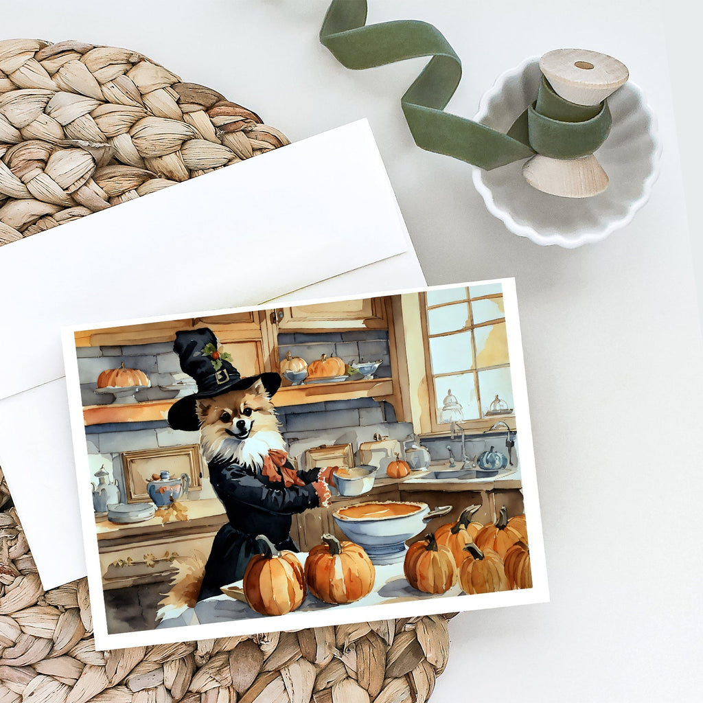 Pomeranian Fall Kitchen Pumpkins Greeting Cards Pack of 8 Blank Cards with Envelopes Whimsical A7 Size 5x7