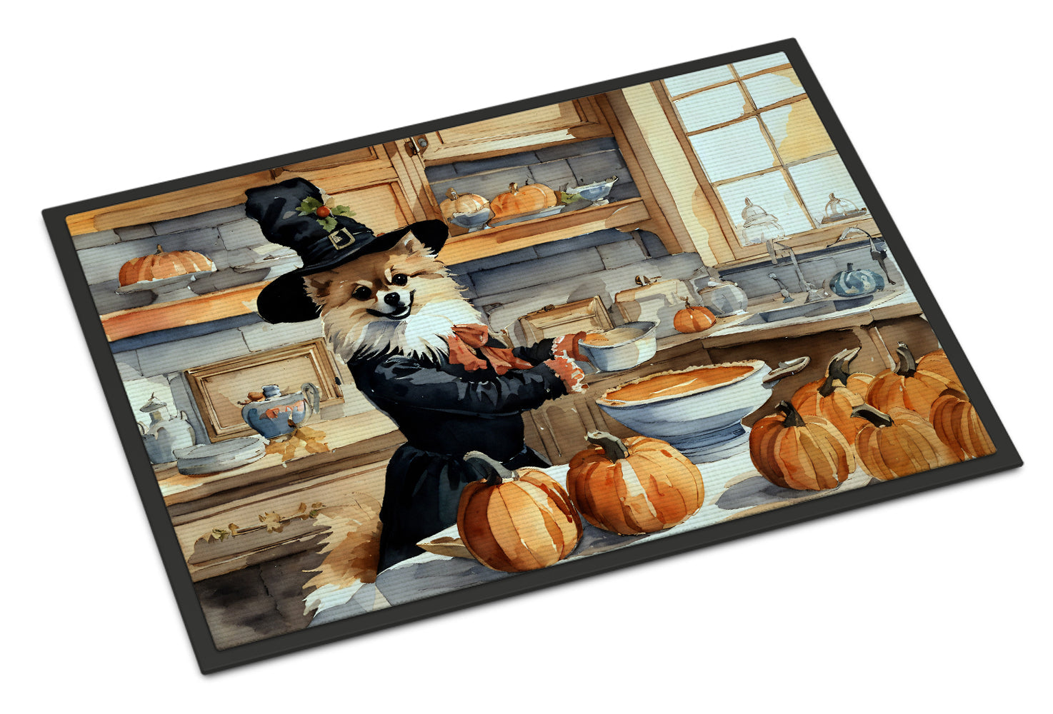 Pomeranian Fall Kitchen Pumpkins Doormat Indoor Outdoor 24H X 36W Front Door Mat Rugs for Entryway, Non Slip Washable Low Pile,