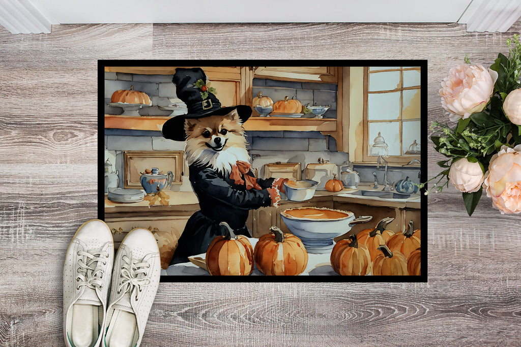 Pomeranian Fall Kitchen Pumpkins Doormat Indoor Outdoor 18H X 27W Front Door Mat Rugs for Entryway, Non Slip Washable