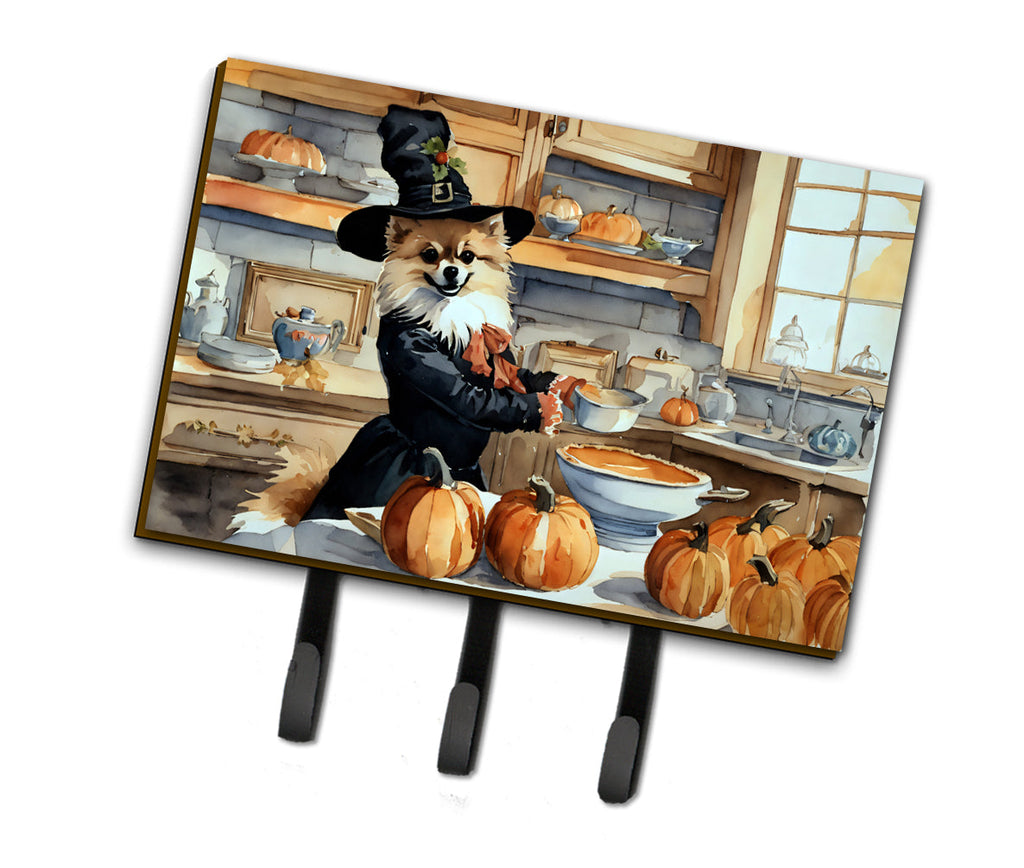 Pomeranian Fall Kitchen Pumpkins Leash or Key Holder Wall Hooks, Coat Rack Wall Mount, for Hanging Keys, Towels, Aprons, Leashes