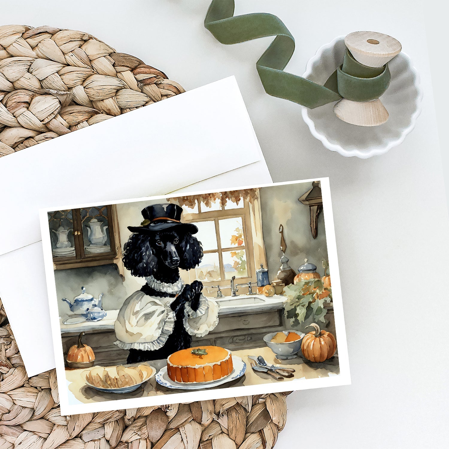 Poodle Fall Kitchen Pumpkins Greeting Cards Pack of 8 Blank Cards with Envelopes Whimsical A7 Size 5x7