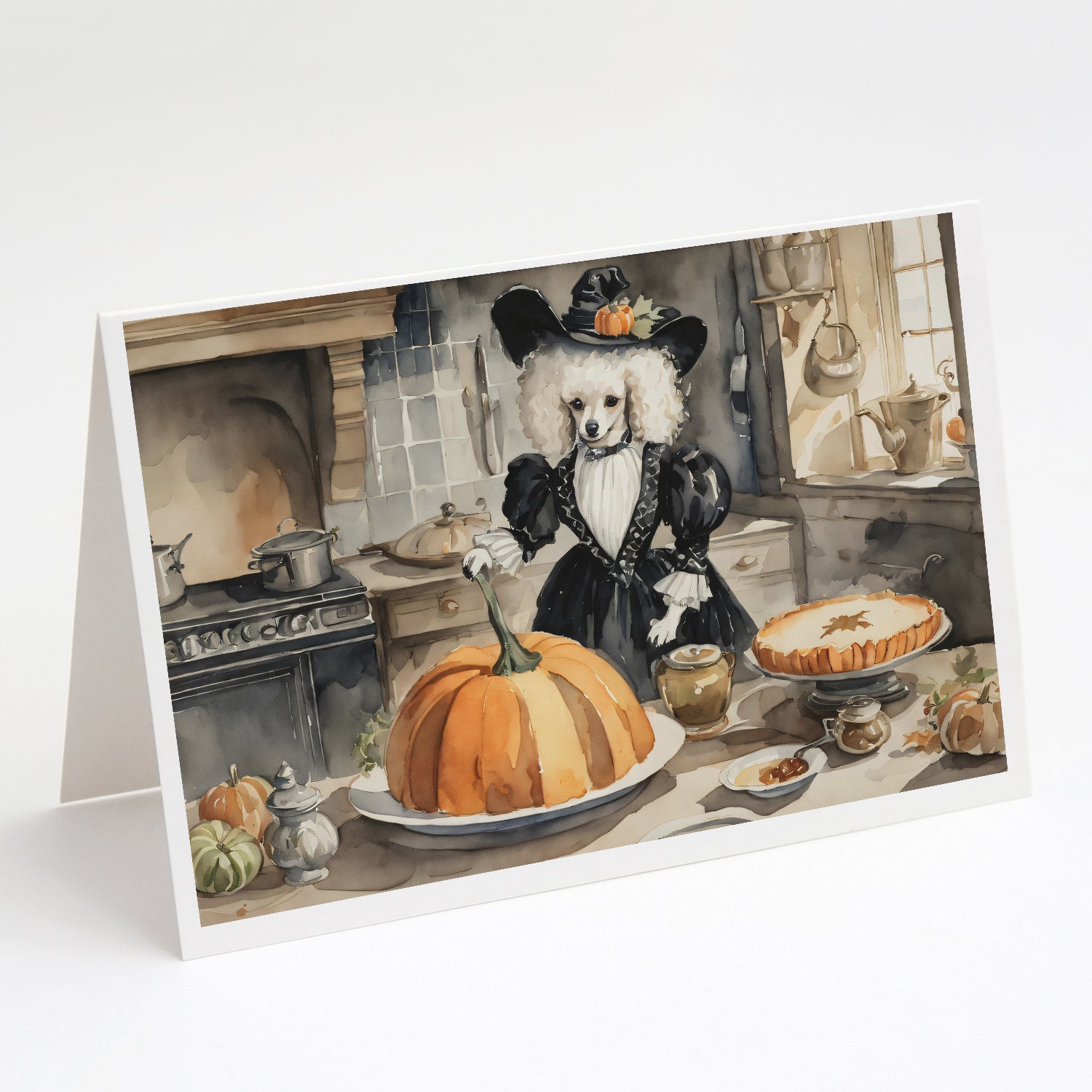Poodle Fall Kitchen Pumpkins Greeting Cards Pack of 8 Blank Cards with Envelopes Whimsical A7 Size 5x7