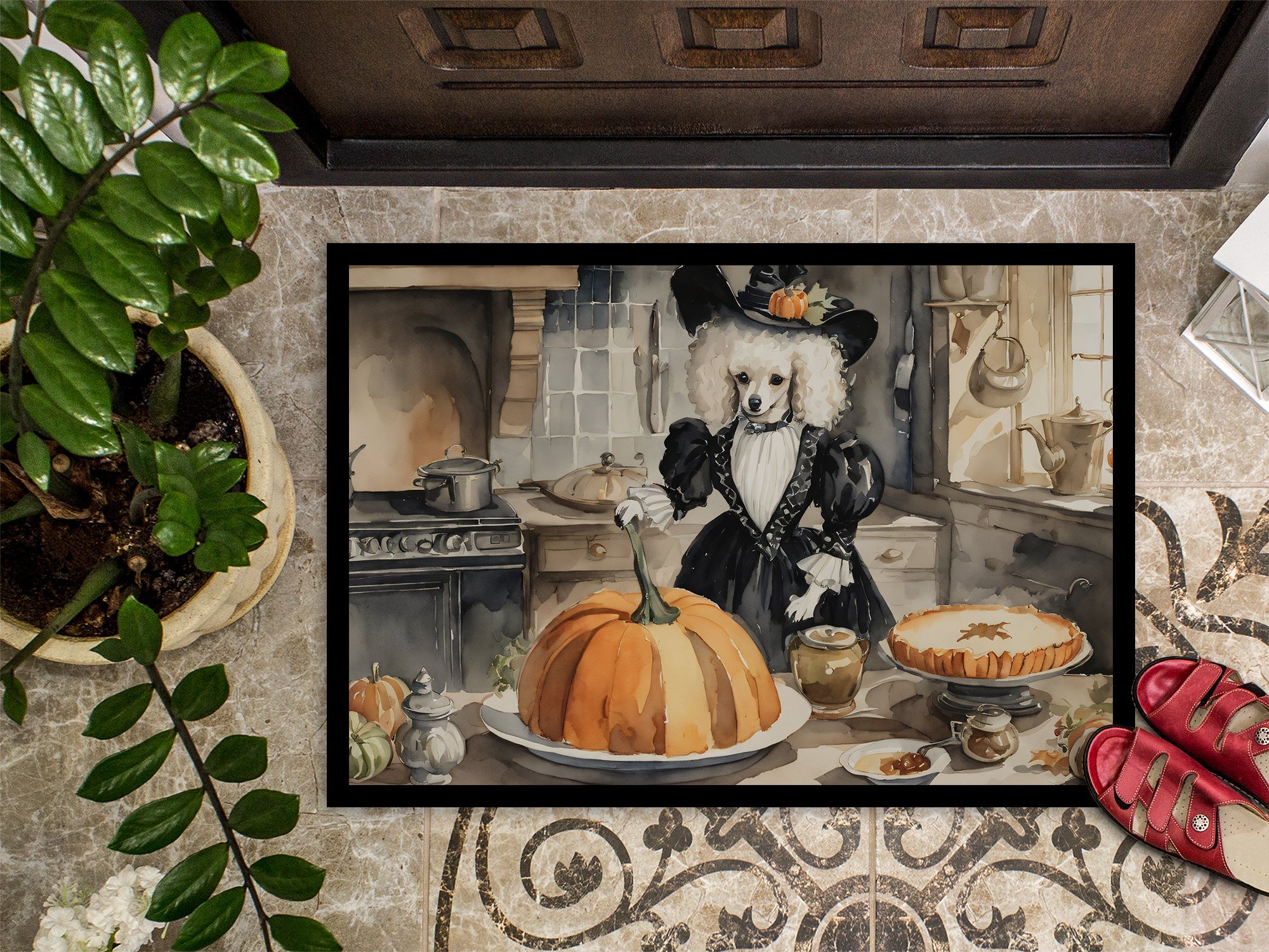 Poodle Fall Kitchen Pumpkins Doormat Indoor Outdoor 24H X 36W Front Door Mat Rugs for Entryway, Non Slip Washable Low Pile,