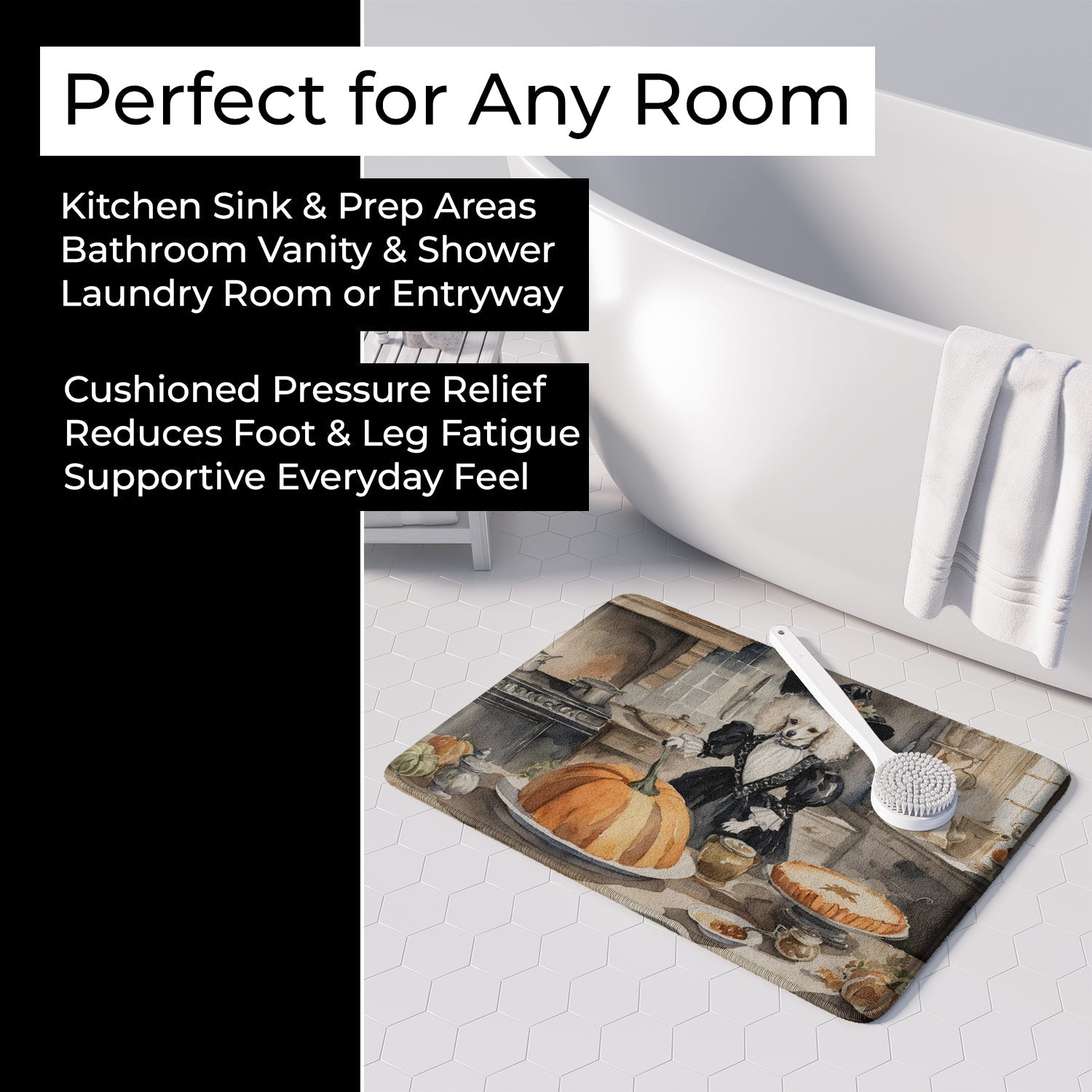 Poodle Fall Kitchen Pumpkins Memory Foam Kitchen Mat Machine Washable Anti-Fatigue Cushion Comfort Bath or Kitchen Rug