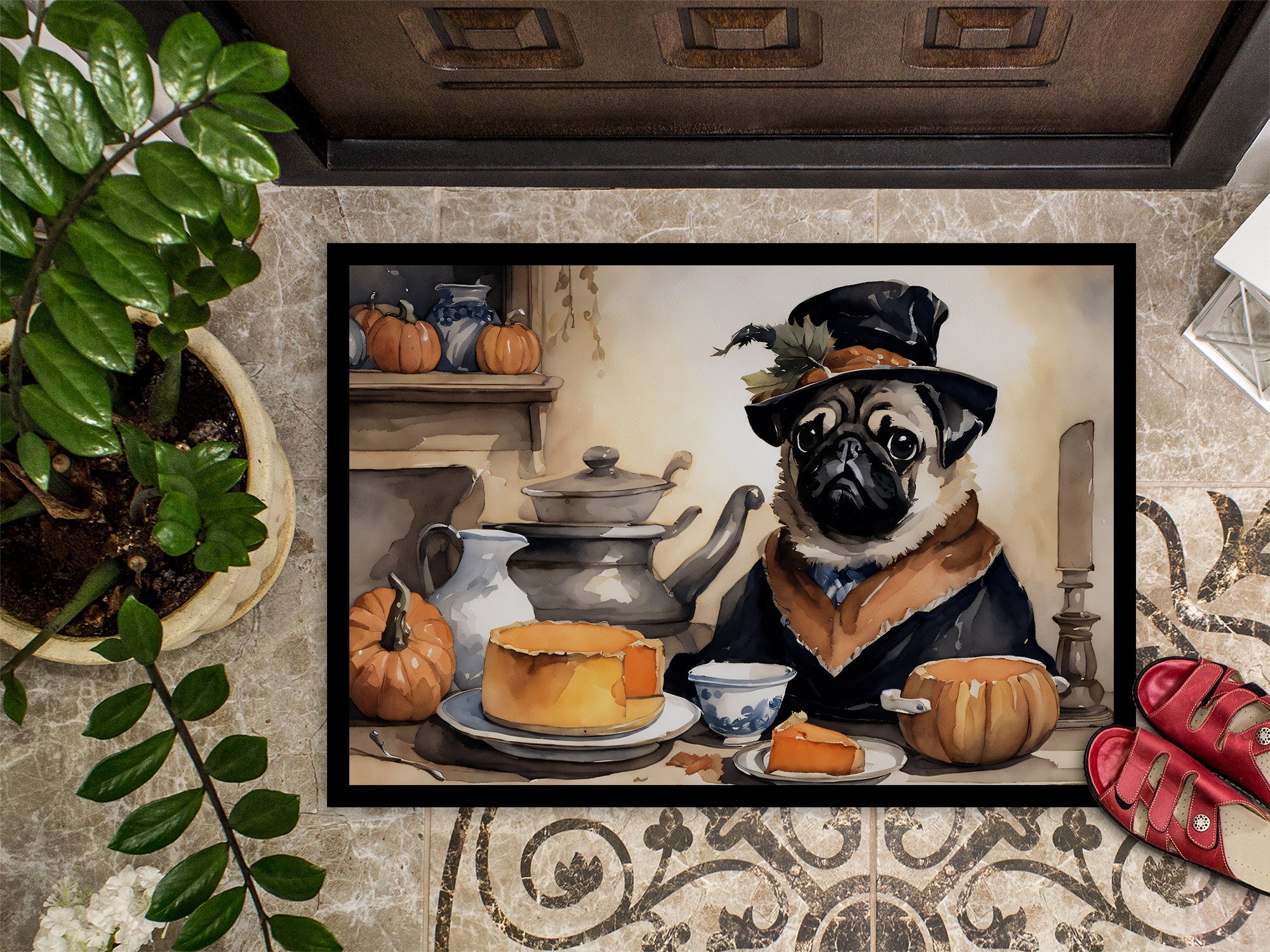 Pug Fall Kitchen Pumpkins Doormat Indoor Outdoor 24H X 36W Front Door Mat Rugs for Entryway, Non Slip Washable Low Pile,